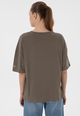 Kadın Vizon Oversize Bisiklet Yaka Tişört - 50305810039