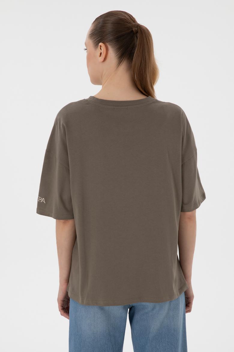 Kadın Vizon Oversize Bisiklet Yaka Tişört - 50305810039