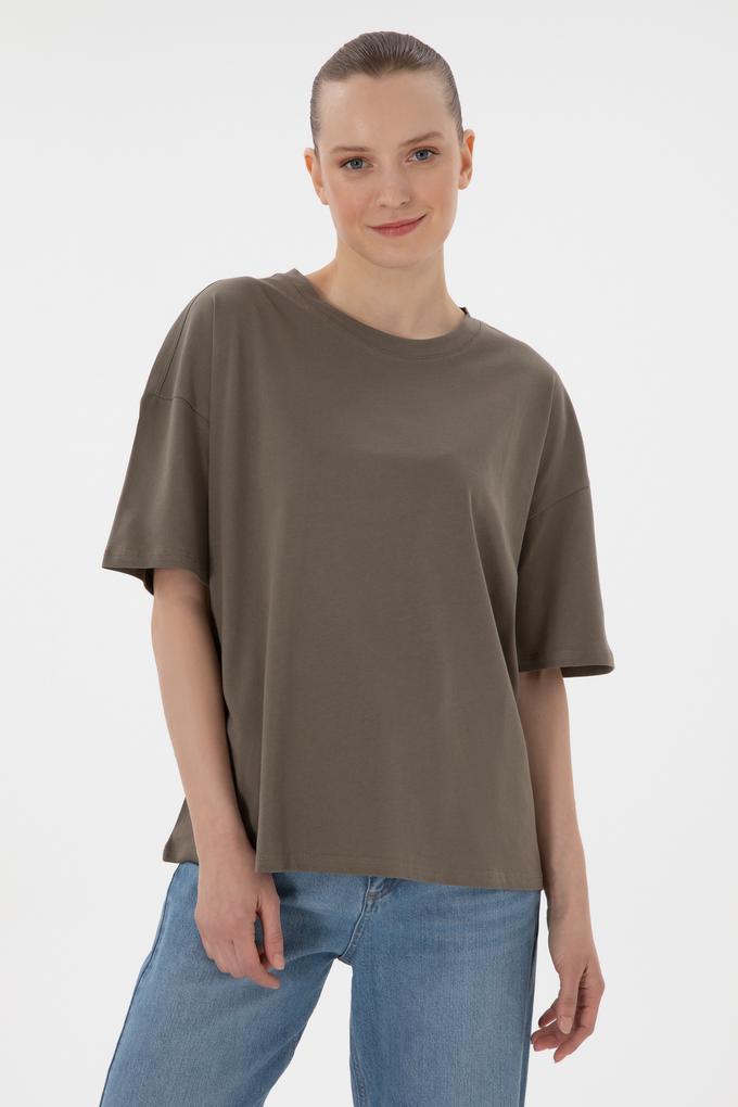 Kadın Vizon Oversize Bisiklet Yaka Tişört