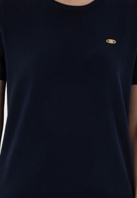 Kadın Lacivert Bisiklet Yaka Triko Tişört - 50306460017