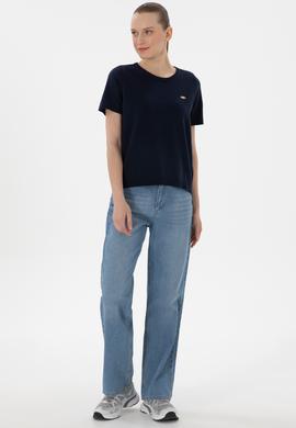 Kadın Lacivert Bisiklet Yaka Triko Tişört - 50306460017