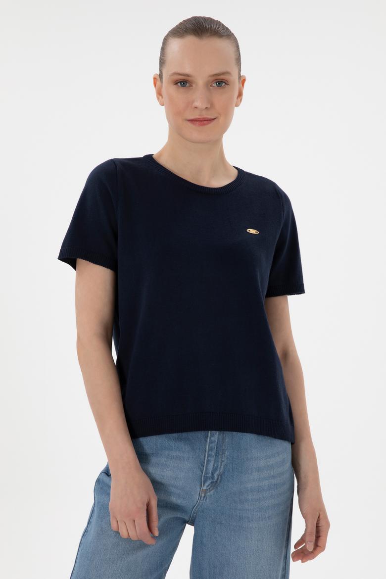 Kadın Lacivert Bisiklet Yaka Triko Tişört