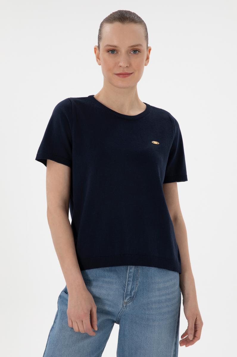 Kadın Lacivert Bisiklet Yaka Triko Tişört