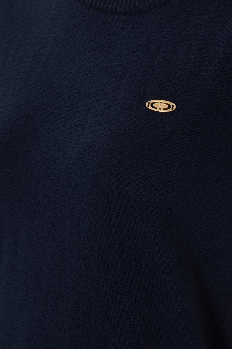 Kadın Lacivert Bisiklet Yaka Triko Tişört - 50306460017