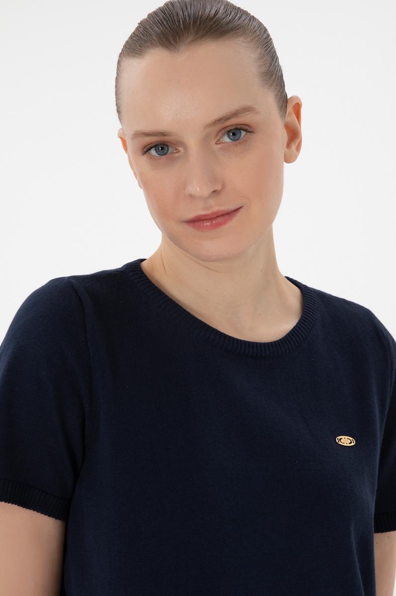 Kadın Lacivert Bisiklet Yaka Triko Tişört