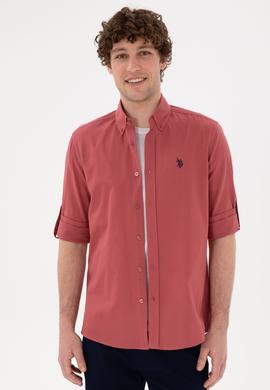 Erkek Vişne Keten Görünümlü Gömlek - 50306285086