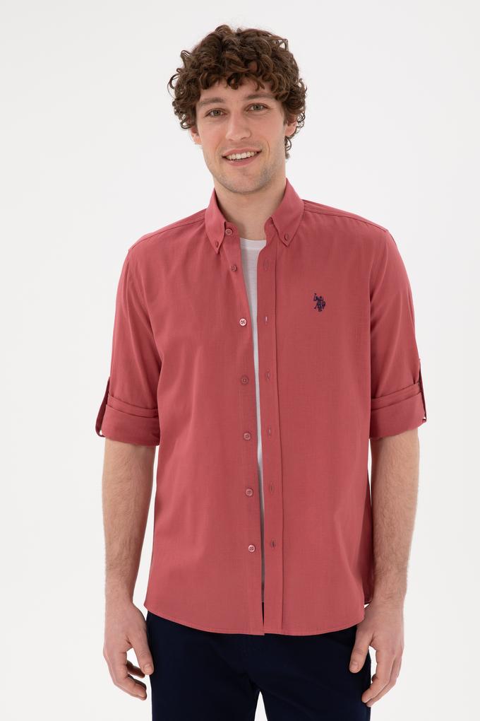 Erkek Vişne Keten Görünümlü Gömlek
