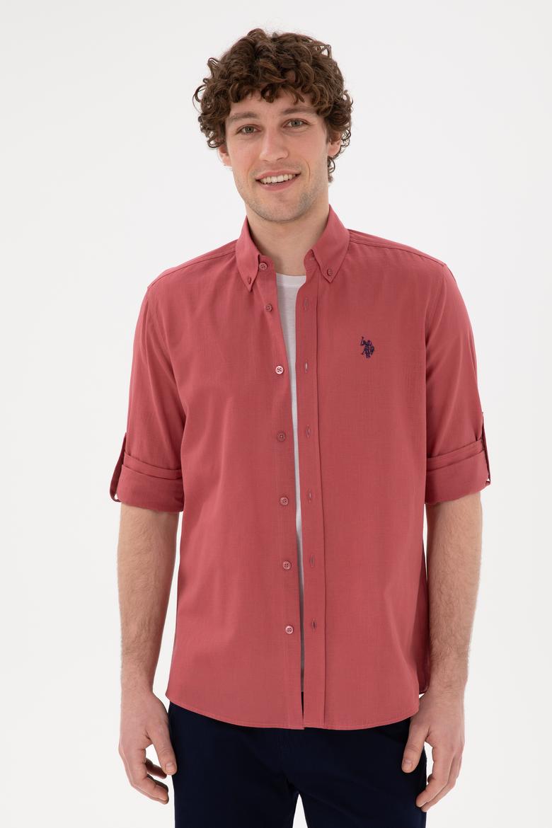 Erkek Vişne Keten Görünümlü Gömlek