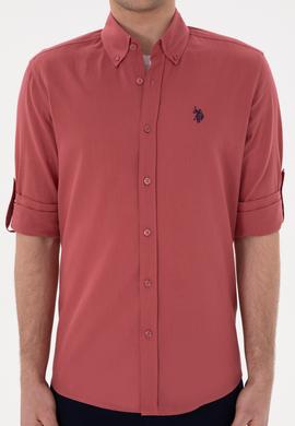 Erkek Vişne Keten Görünümlü Gömlek - 50306285086