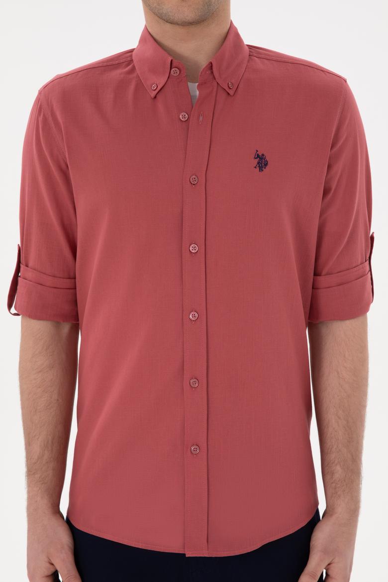 Erkek Vişne Keten Görünümlü Gömlek - 50306285086