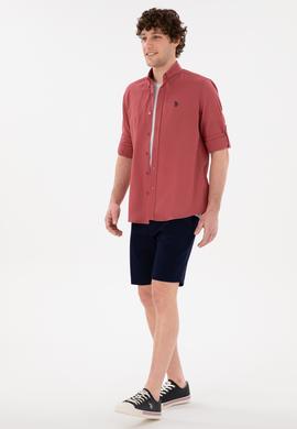 Erkek Vişne Keten Görünümlü Gömlek - 50306285086