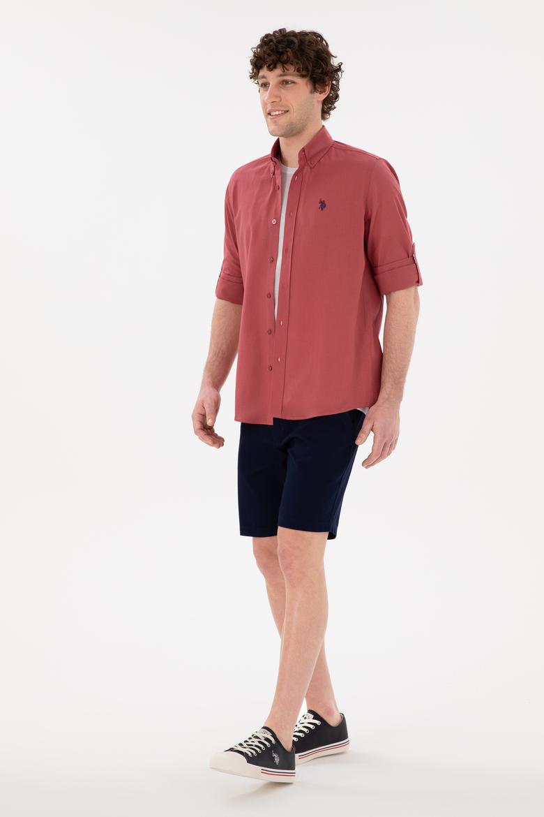 Erkek Vişne Keten Görünümlü Gömlek - 50306285086