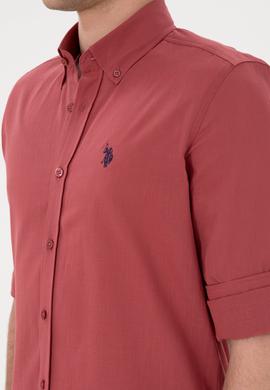 Erkek Vişne Keten Görünümlü Gömlek - 50306285086