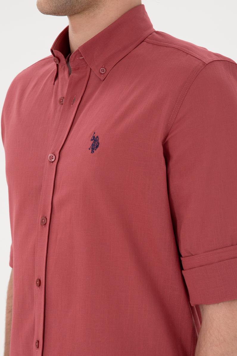 Erkek Vişne Keten Görünümlü Gömlek