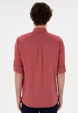Erkek Vişne Keten Görünümlü Gömlek - 50306285086