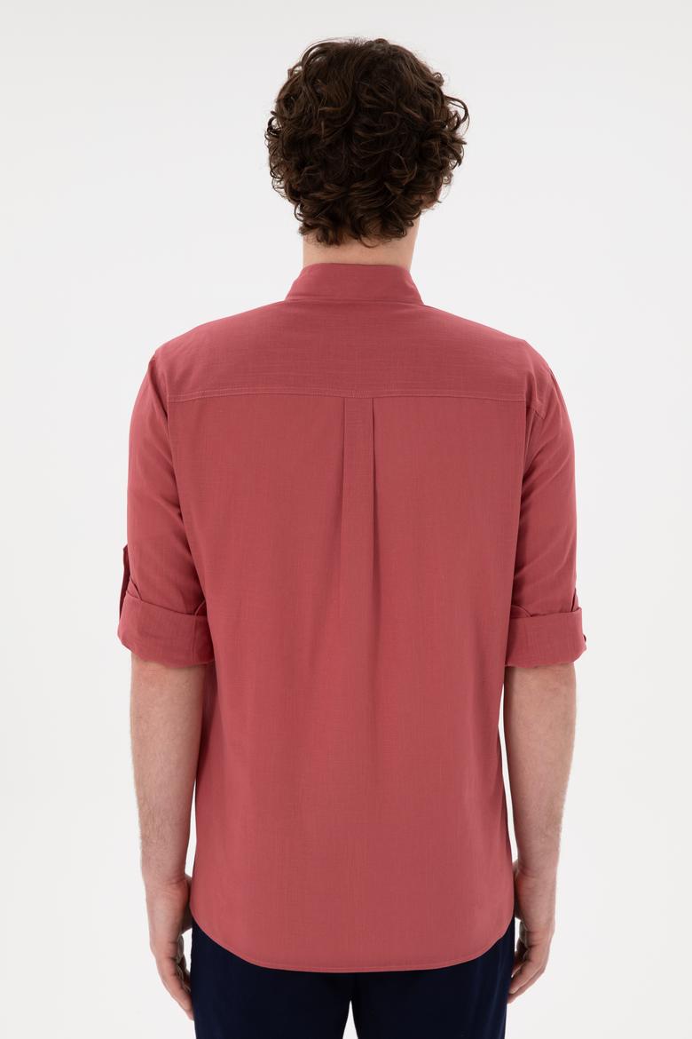 Erkek Vişne Keten Görünümlü Gömlek - 50306285086