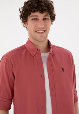 Erkek Vişne Keten Görünümlü Gömlek - 50306285086
