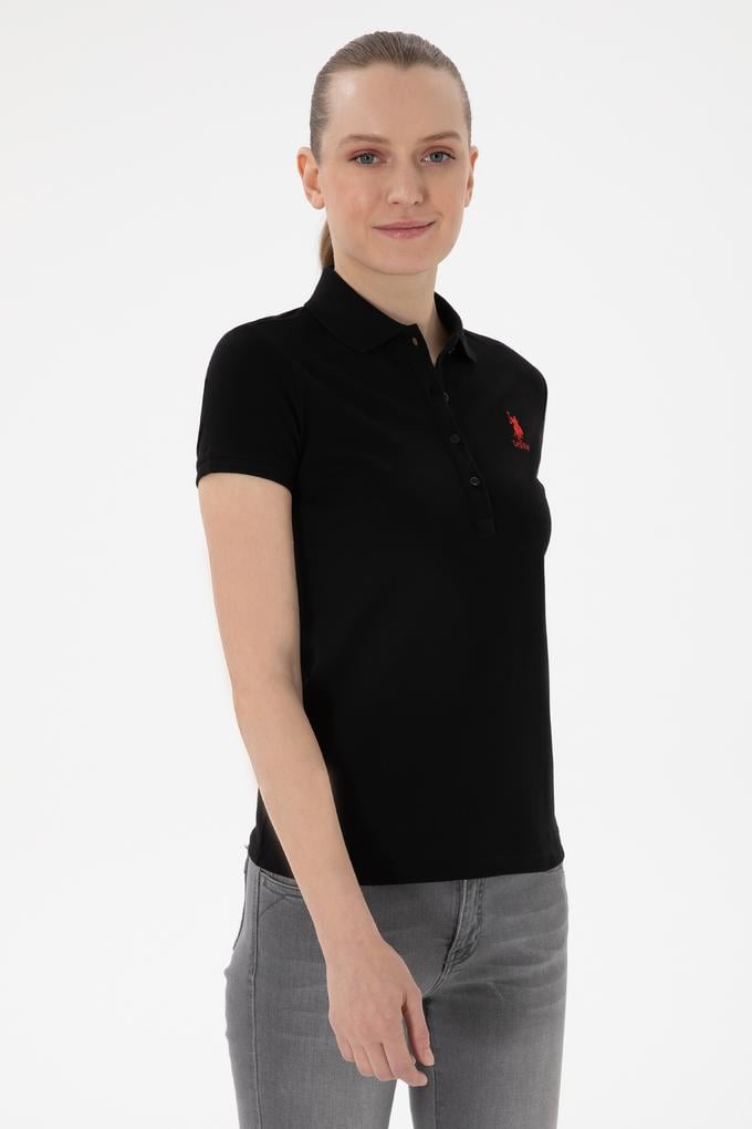 Kadın Siyah Basic Polo Yaka Tişört