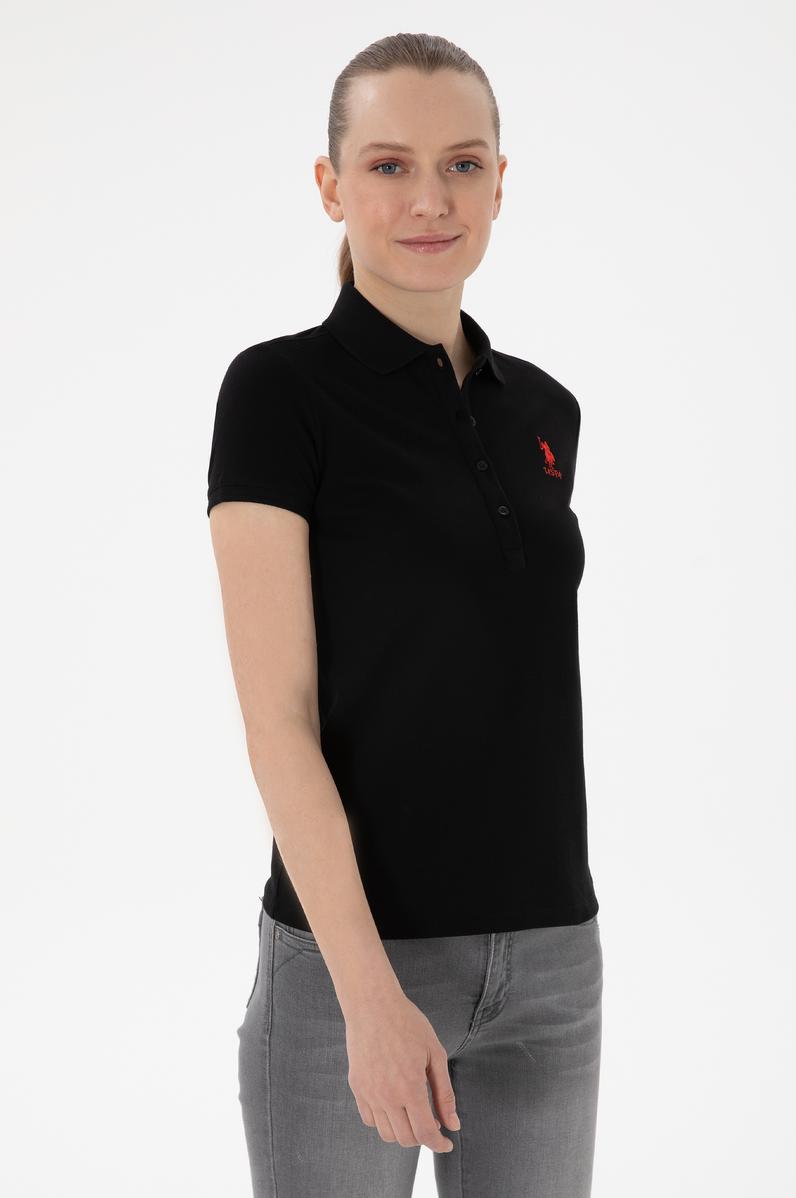 Kadın Siyah Basic Polo Yaka Tişört