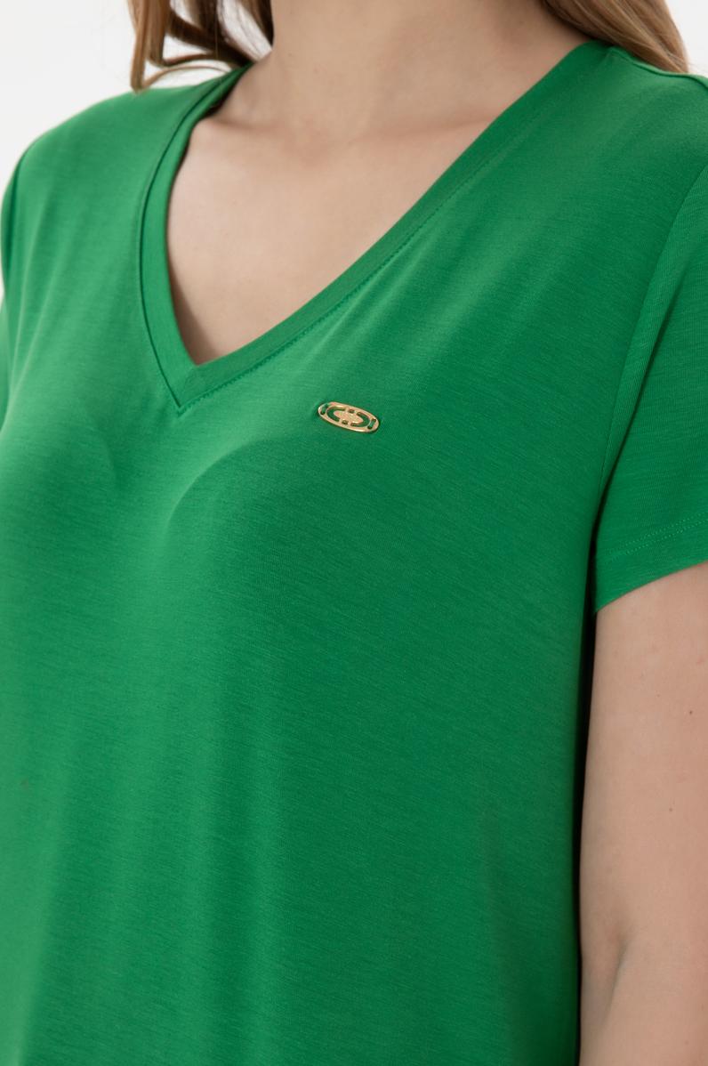 Kadın Yeşil V Yaka Basic Tişört