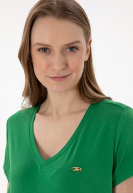 Kadın Yeşil V Yaka Basic Tişört - 50280019037