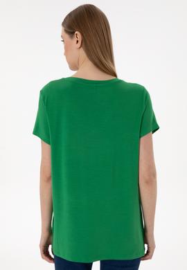 Kadın Yeşil V Yaka Basic Tişört - 50280019037