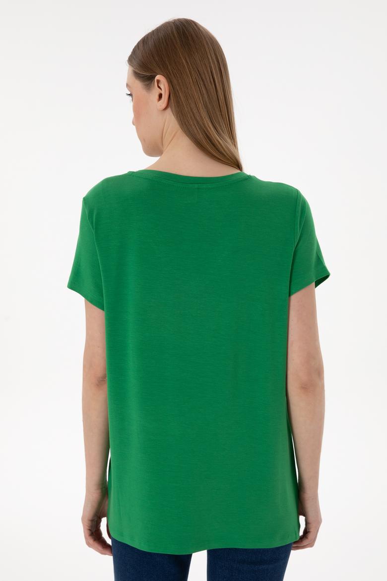 Kadın Yeşil V Yaka Basic Tişört - 50280019037