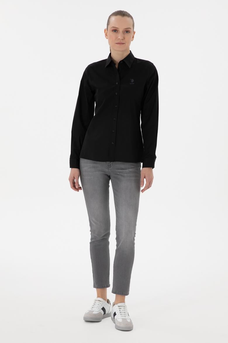 Kadın Siyah Uzun Kollu Basic Gömlek - 50298091034