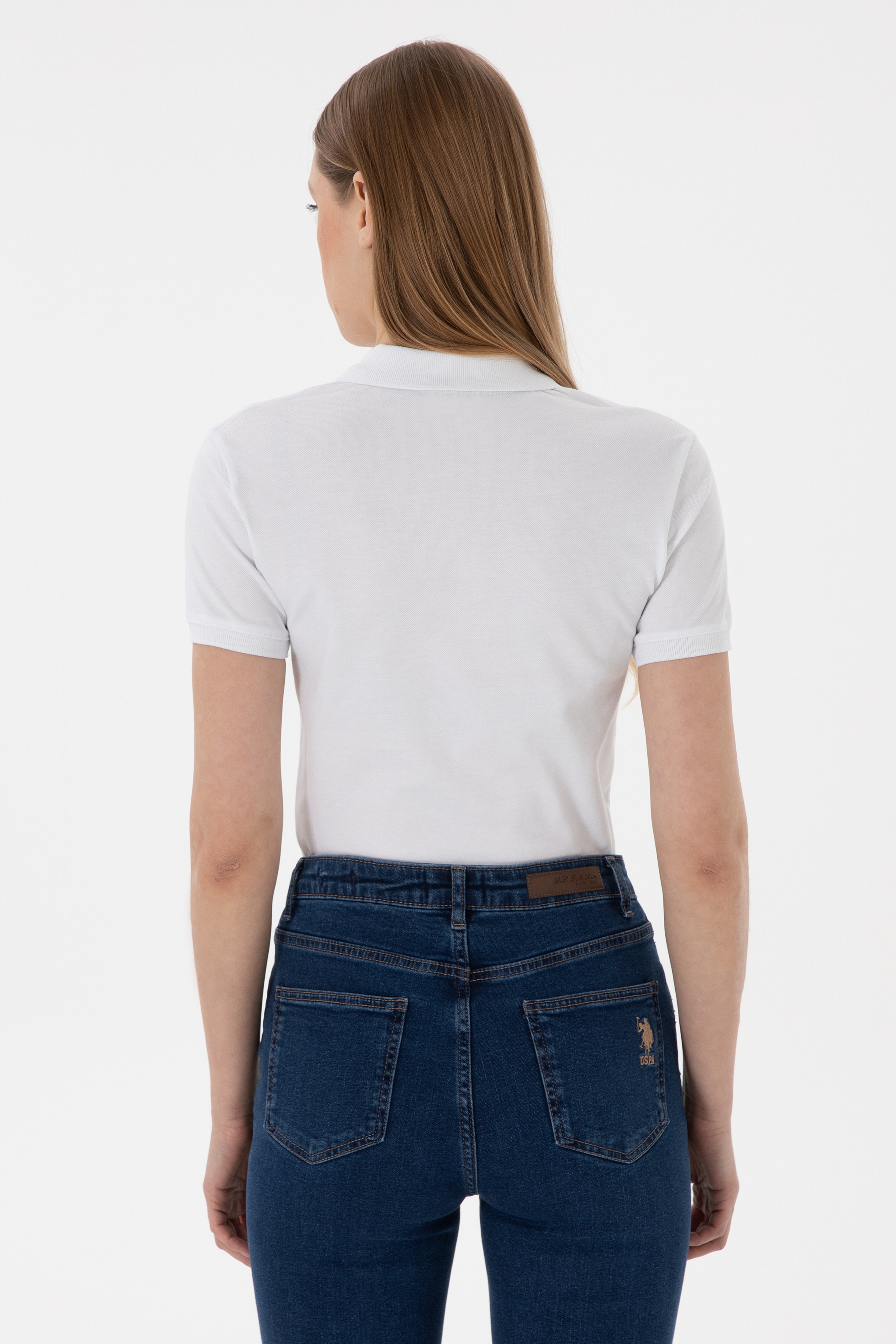 Kadın Beyaz Basic Polo Yaka Tişört - Image 5