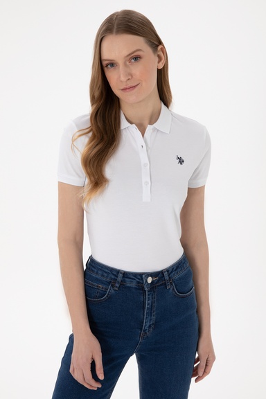 Kadın Beyaz Basic Polo Yaka Tişört