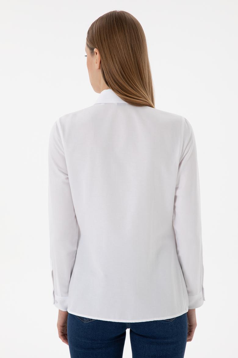 Kadın Beyaz Uzun Kollu Basic Gömlek - 50298095003