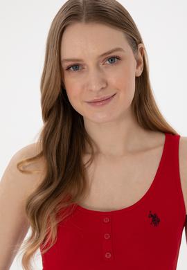 Kadın Kırmızı Kolsuz Bisiklet Yaka Basic Tişört - 50300895014