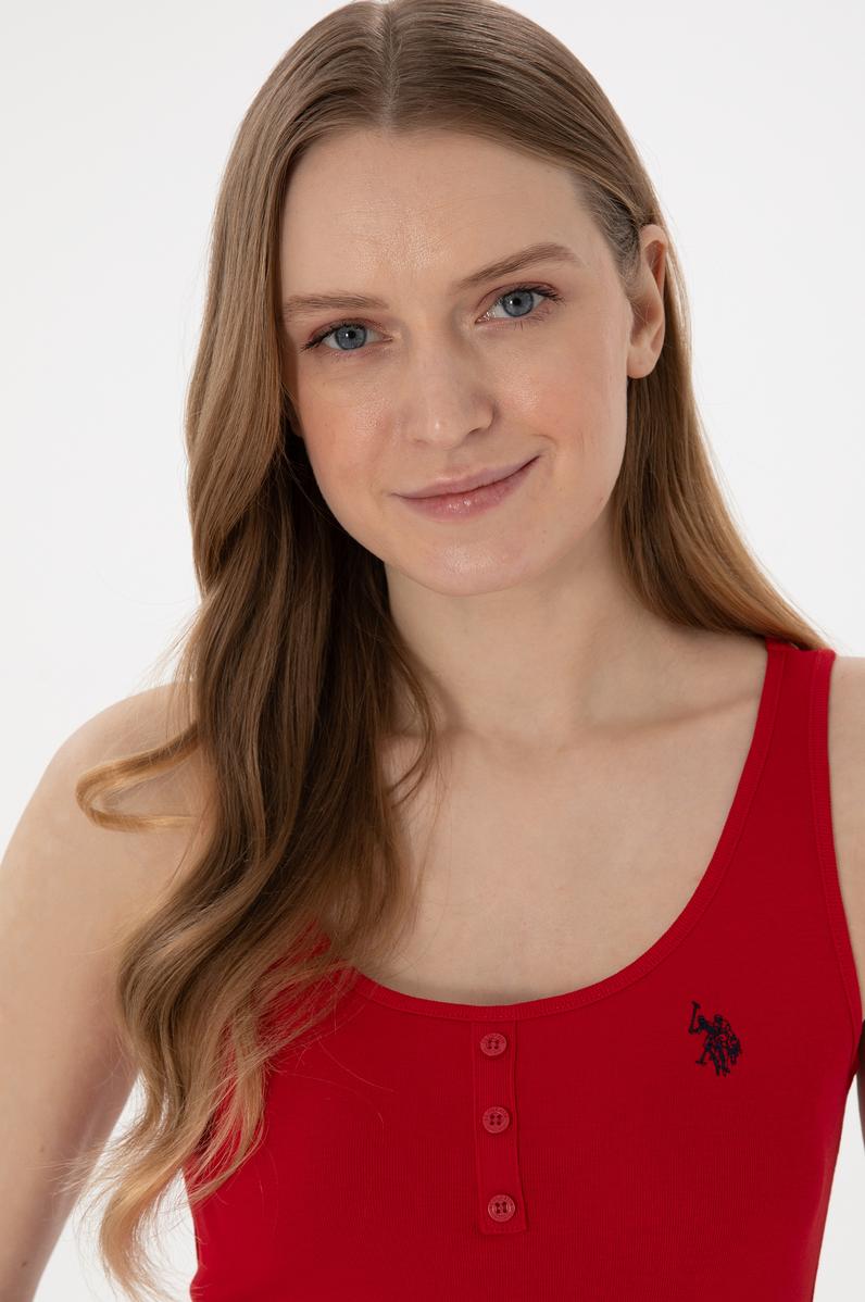 Kadın Kırmızı Kolsuz Bisiklet Yaka Basic Tişört