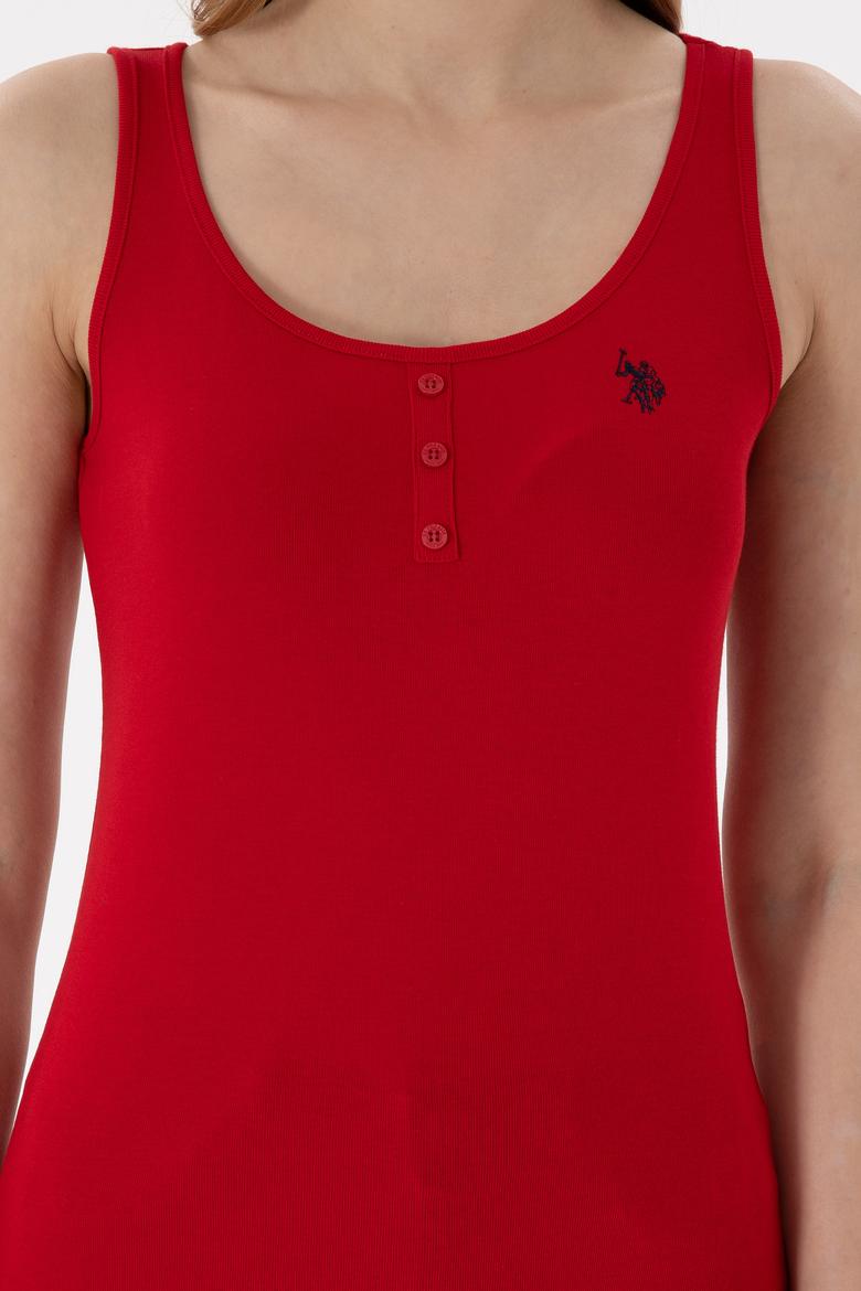 Kadın Kırmızı Kolsuz Bisiklet Yaka Basic Tişört - 50300895014