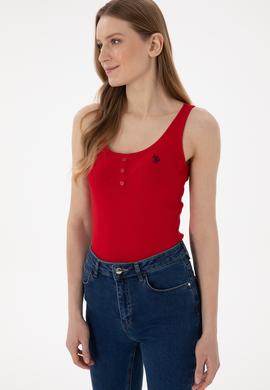 Kadın Kırmızı Kolsuz Bisiklet Yaka Basic Tişört - 50300895014