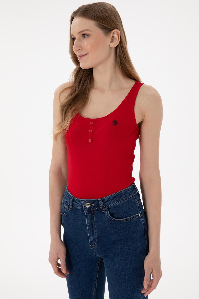 Kadın Kırmızı Kolsuz Bisiklet Yaka Basic Tişört - 50300895014