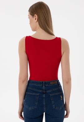 Kadın Kırmızı Kolsuz Bisiklet Yaka Basic Tişört - 50300895014