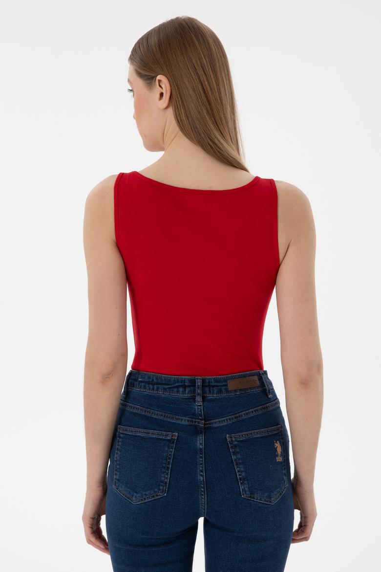 Kadın Kırmızı Kolsuz Bisiklet Yaka Basic Tişört - 50300895014