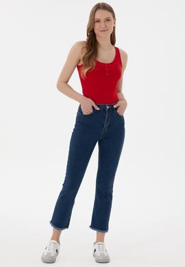 Kadın Kırmızı Kolsuz Bisiklet Yaka Basic Tişört - 50300895014