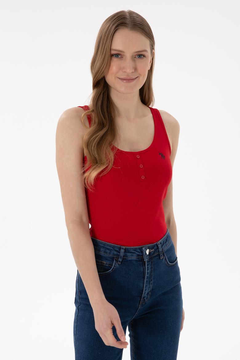 Kadın Kırmızı Kolsuz Bisiklet Yaka Basic Tişört