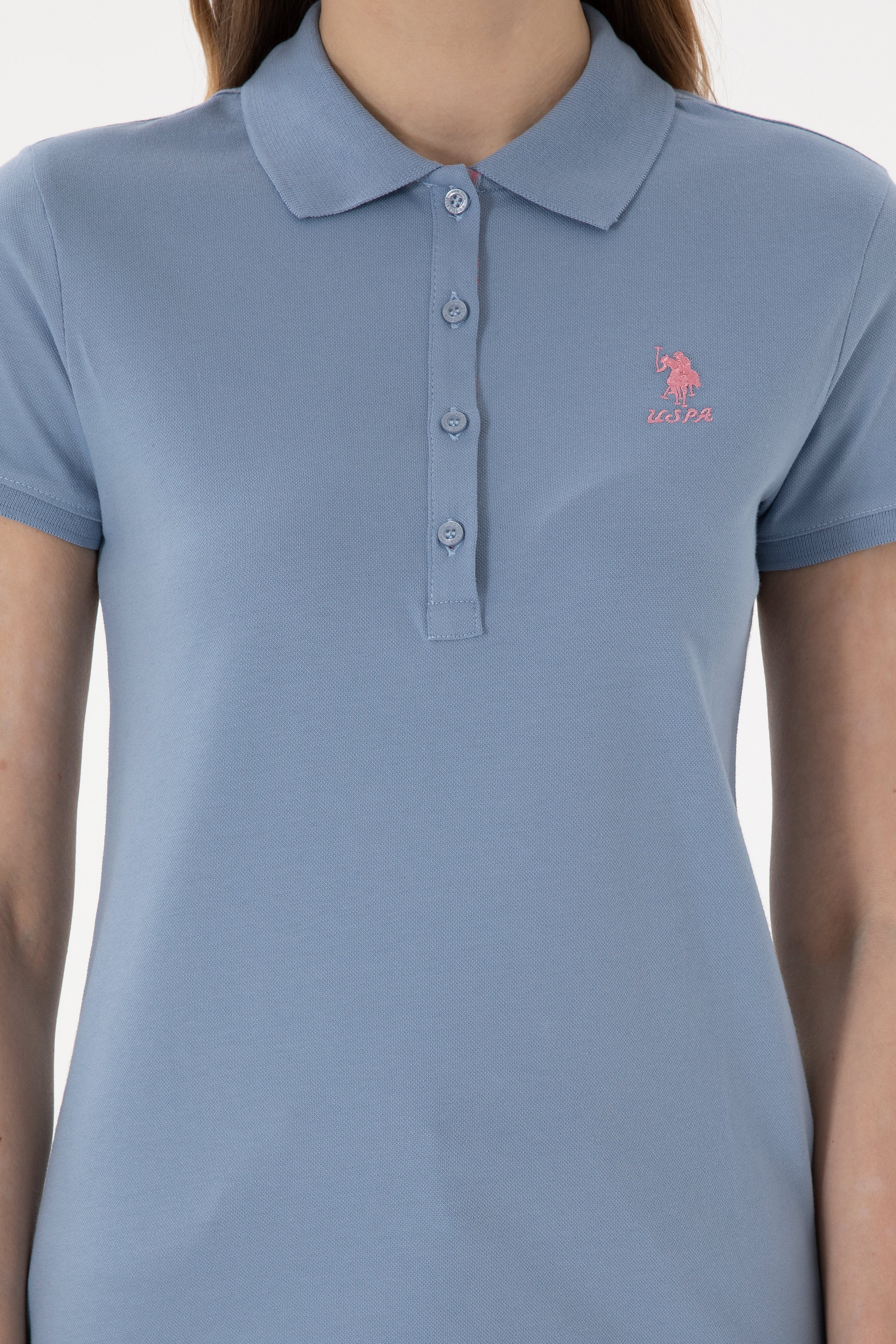 Kadın Mavi Basic Polo Yaka Tişört - Image 6