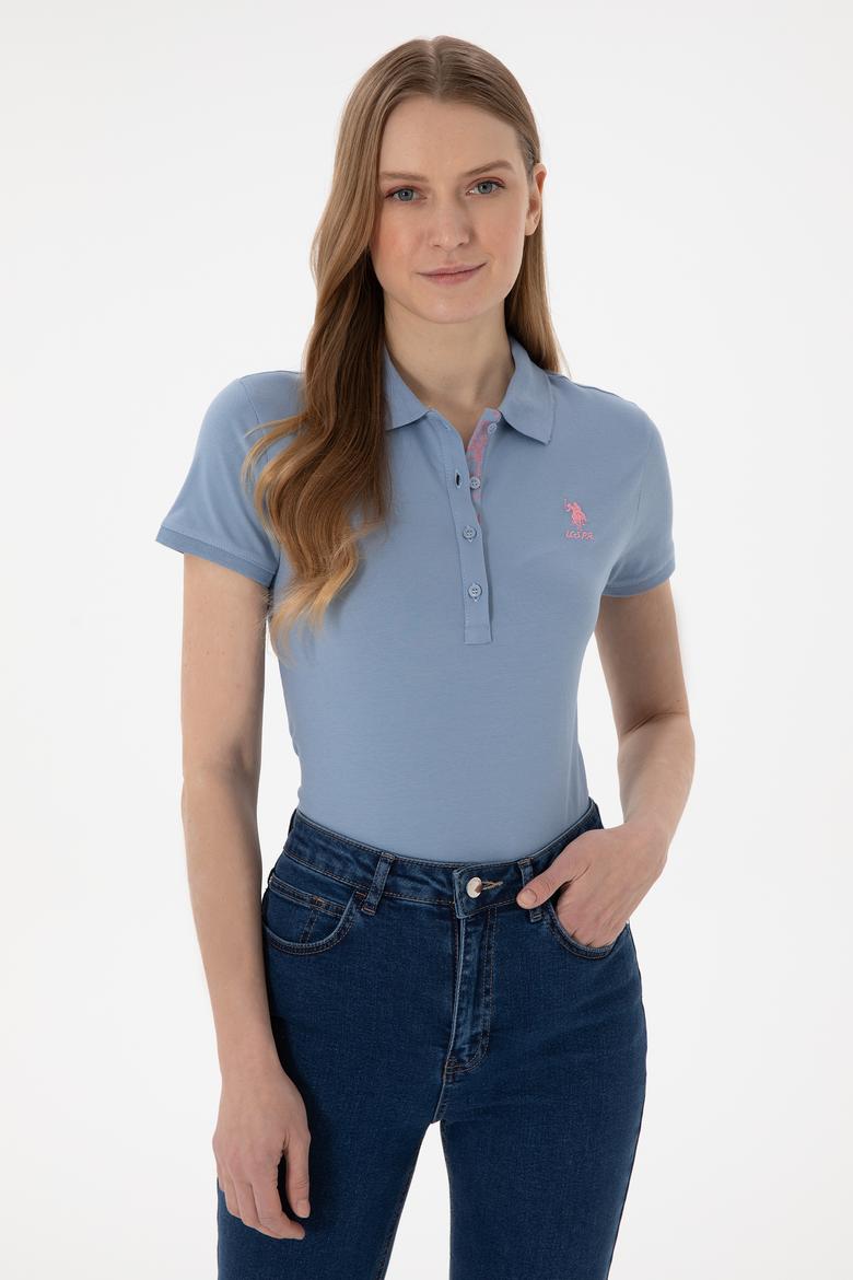 Kadın Mavi Basic Polo Yaka Tişört - 50300896276