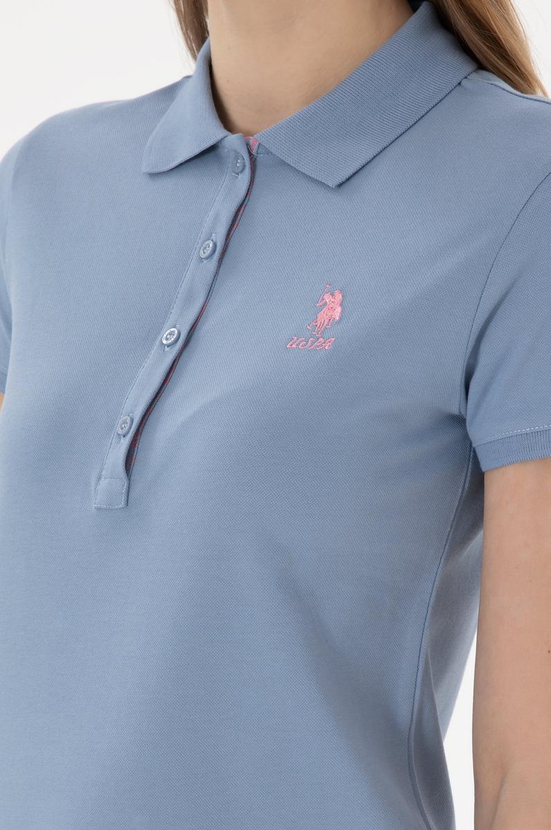 Kadın Mavi Basic Polo Yaka Tişört