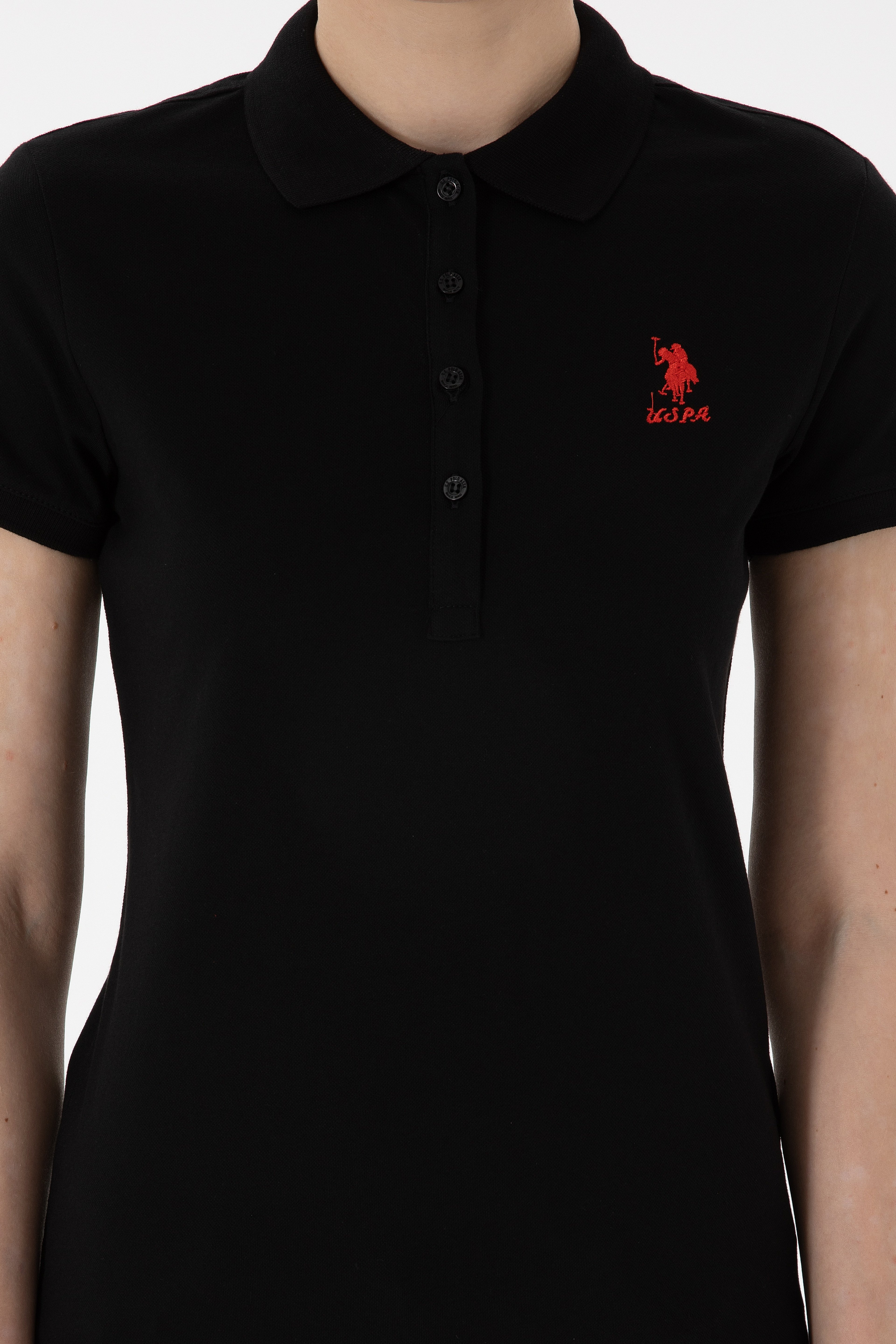Kadın Siyah Basic Polo Yaka Tişört - Image 6