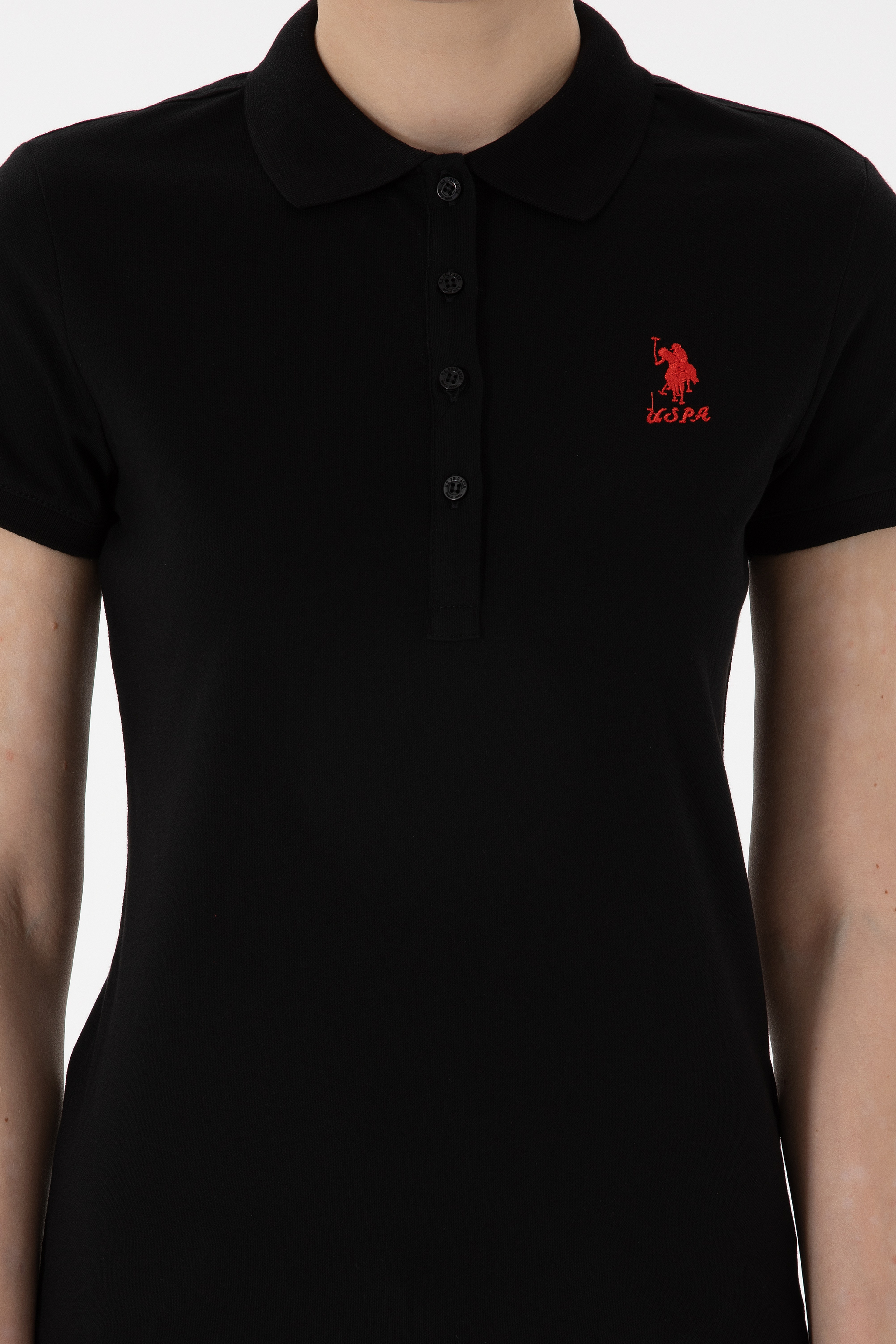 Kadın Siyah Basic Polo Yaka Tişört