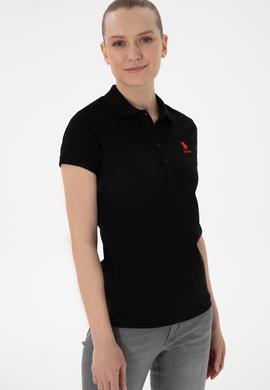 Kadın Siyah Basic Polo Yaka Tişört - 50300896116