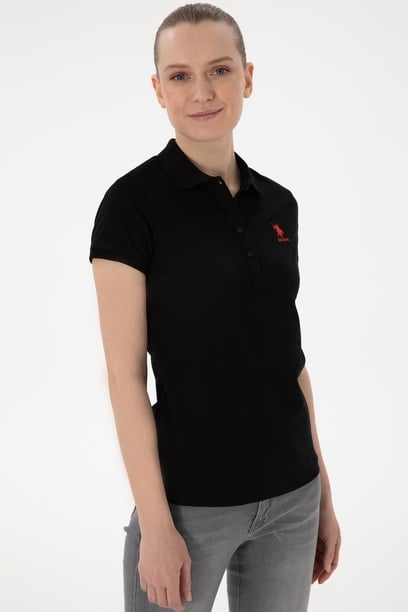 Kadın Siyah Basic Polo Yaka Tişört