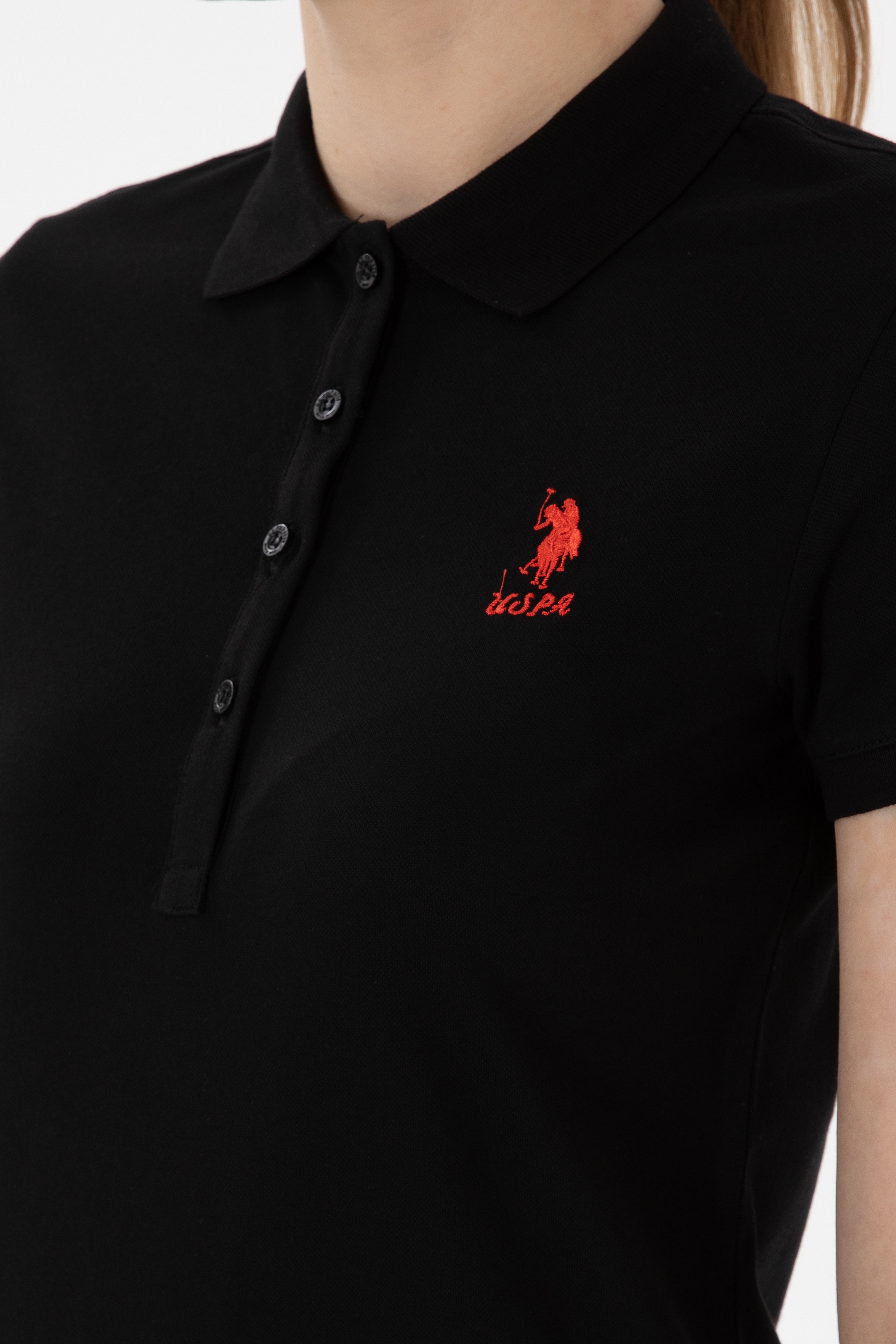 Kadın Siyah Basic Polo Yaka Tişört - Image 7