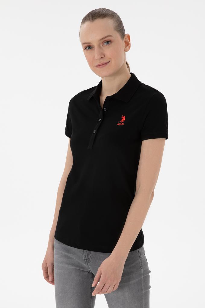 Kadın Siyah Basic Polo Yaka Tişört