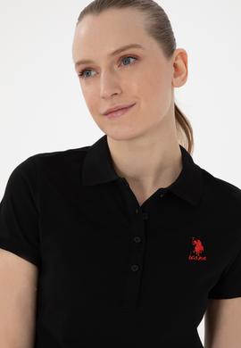 Kadın Siyah Basic Polo Yaka Tişört - 50300896116
